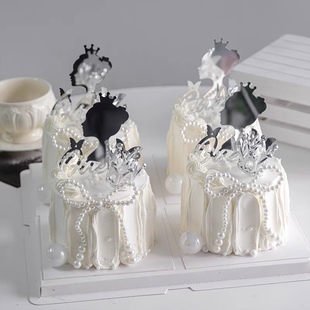 38女神节蛋糕装 扮插件 饰亚克力网红皇冠背影女王珍珠蝴蝶结甜品装