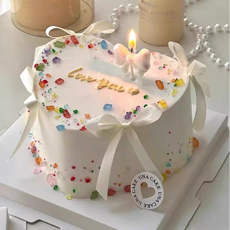 网红同款粉色蝴蝶结蛋糕装饰摆件