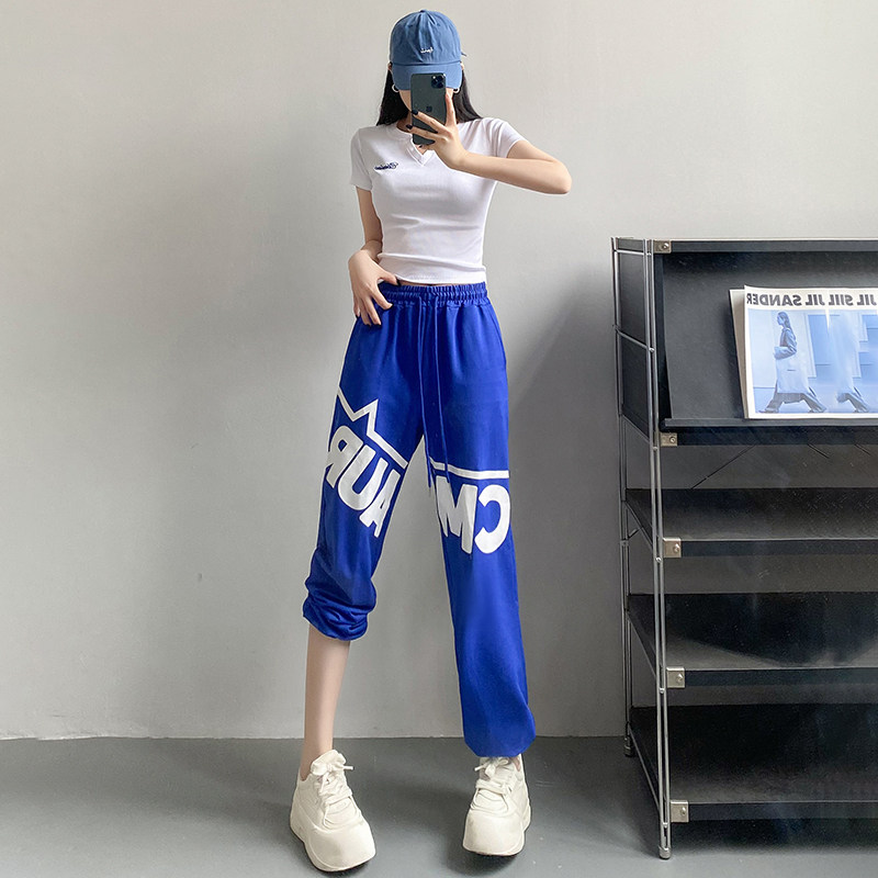 广场舞服装女2025新款夏季短袖T恤上衣束脚裤嘻哈爵士舞表演套装