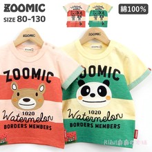 【预訂】日本zoomic正品夏季童装日系卡通宽条纹纯棉短袖T恤上衣