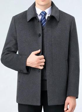 冬1703-J季翻领羊绒夹克男长款爸爸休商务毛呢年大衣中中闲羊毛外