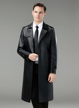 秋冬海宁皮衣男绵外皮西装领风衣6777-C长羊款休皮夹克加绒闲大衣