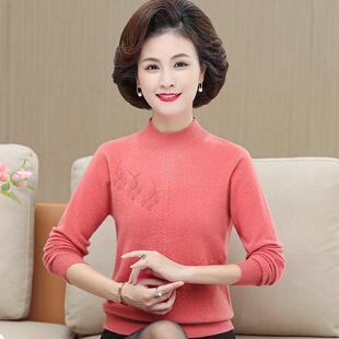 毛毛衣镶妈珠提花打底保暖衫 羊绒女士半高领时尚 年妈装 中老811衫