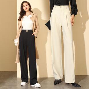 阔腿地裤 进口高端高796腰宽松垂感羊斜毛纹直休闲拖 女春秋筒新款