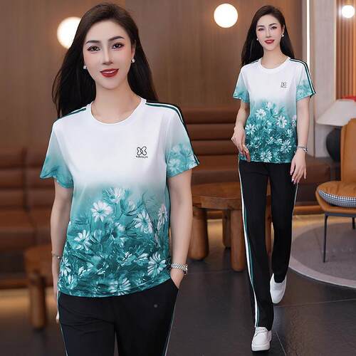 18-D660瘦系夏季少女清新长裤套装女宽松显浅色减龄柔温风穿搭套
