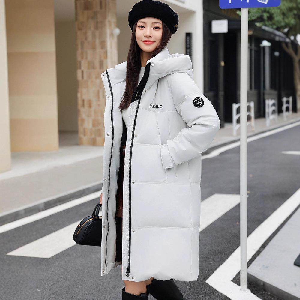 正品羽保绒服女中款新长款季冬爆款过膝连帽加厚暖白鸭43-8660绒