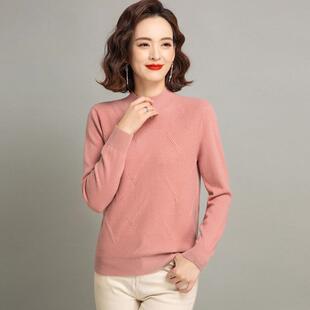 高端品牌纯羊绒衫女松显瘦半高领保暖本命年大181816妈妈%装码毛