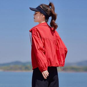 时尚薄GE2527-0防晒衣女轻套袖夏季新款连帽防外晒服透气长上衣