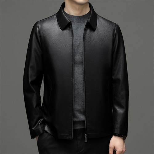 年海宁绵羊真皮衣季男士商务加绒皮夹3366-BB克中秋冬薄款松宽外