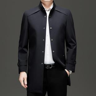 中长款 新款 风衣中年男商士松宽衣务休上闲立领夹克外 PP季 秋3F17