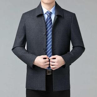 Y外 秋冬羊绒克士商务装 休男闲羊毛上衣中老夹年扣子翻领爸爸D