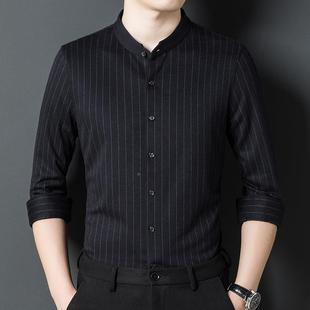 216品牌年春装新款中男式商务立条纹厚领款羊绒长袖衬竖衣