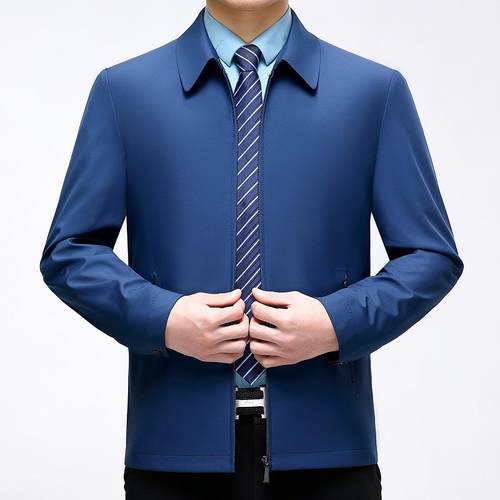 商春秋季高端桑蚕丝闲夹男中年爸288-J爸装务翻领休宽松克男装外