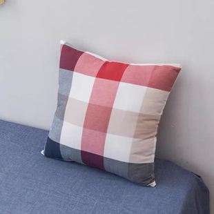 不二家日式无印水洗棉靠垫抱枕套全棉简约现代格子纯色床上抱枕套