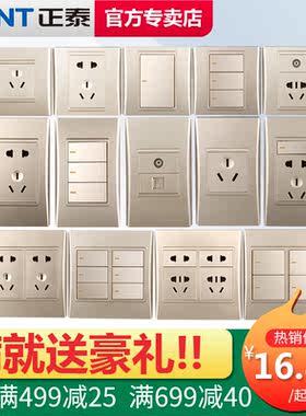 正泰120型9L钢架开关插座面板香槟金五孔曲架家用组合组装USB模块