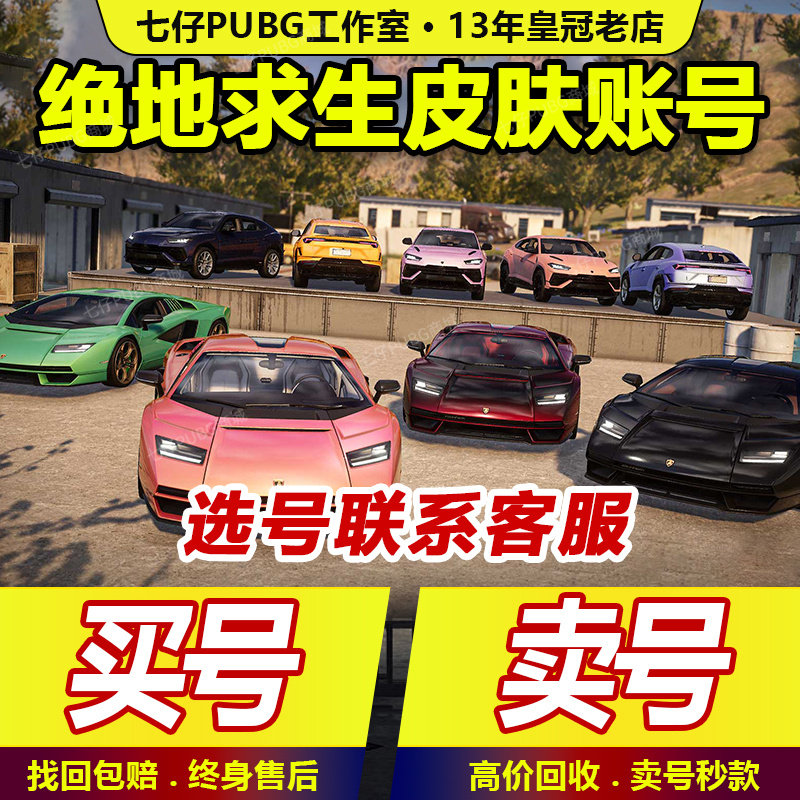 PUBG绝地求生帐号皮肤成品号马丁迈凯伦兰博基尼跑车账号可排位号