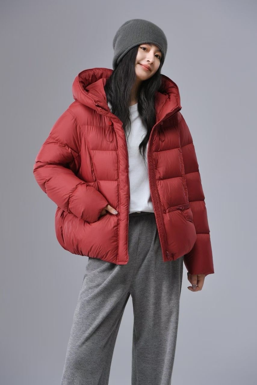 欧洲站2025冬新款连帽90白鸭绒羽绒服女宽松口袋拉链帽子羽绒