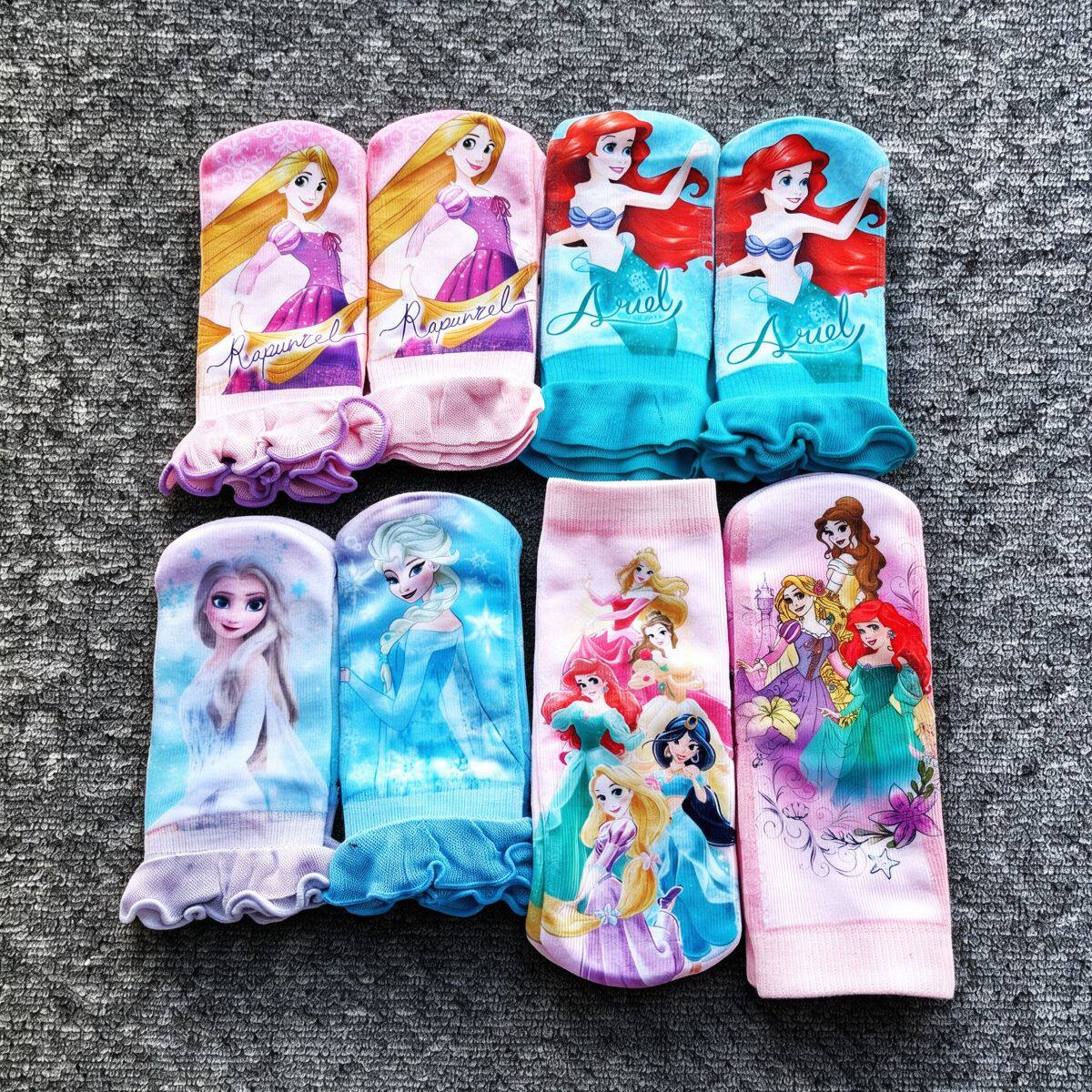 出口女童公主短袜冰雪奇缘美人鱼长发公主儿童船袜棉袜子春秋夏
