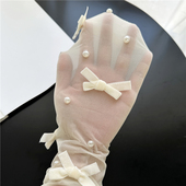 纯欲白丝袜女甜美蝴蝶结珍珠白色连裤 袜春秋性感洛丽塔lolita袜子