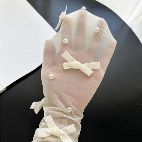 纯欲白丝袜甜美蝴蝶结珍珠连裤袜