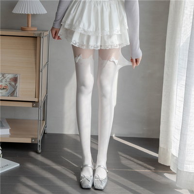 白丝袜可爱少女蝴蝶结猫咪连裤袜