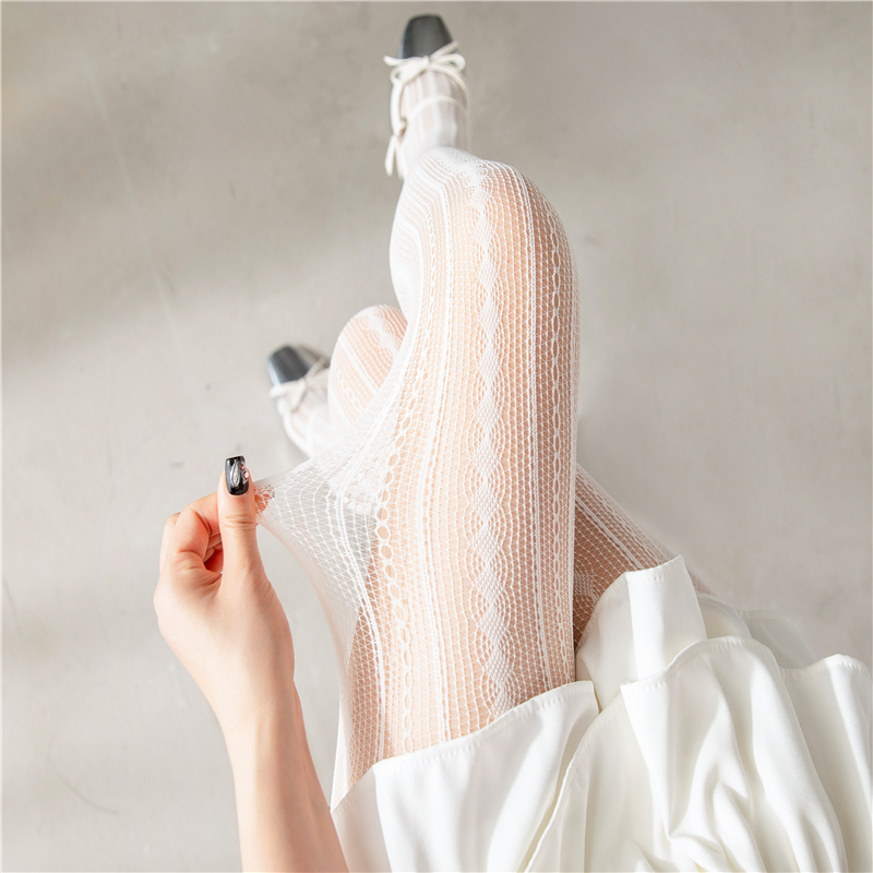 白色连裤袜千金风穿搭白丝袜女甜美蕾丝镂空薄款微透肉灰色打底裤