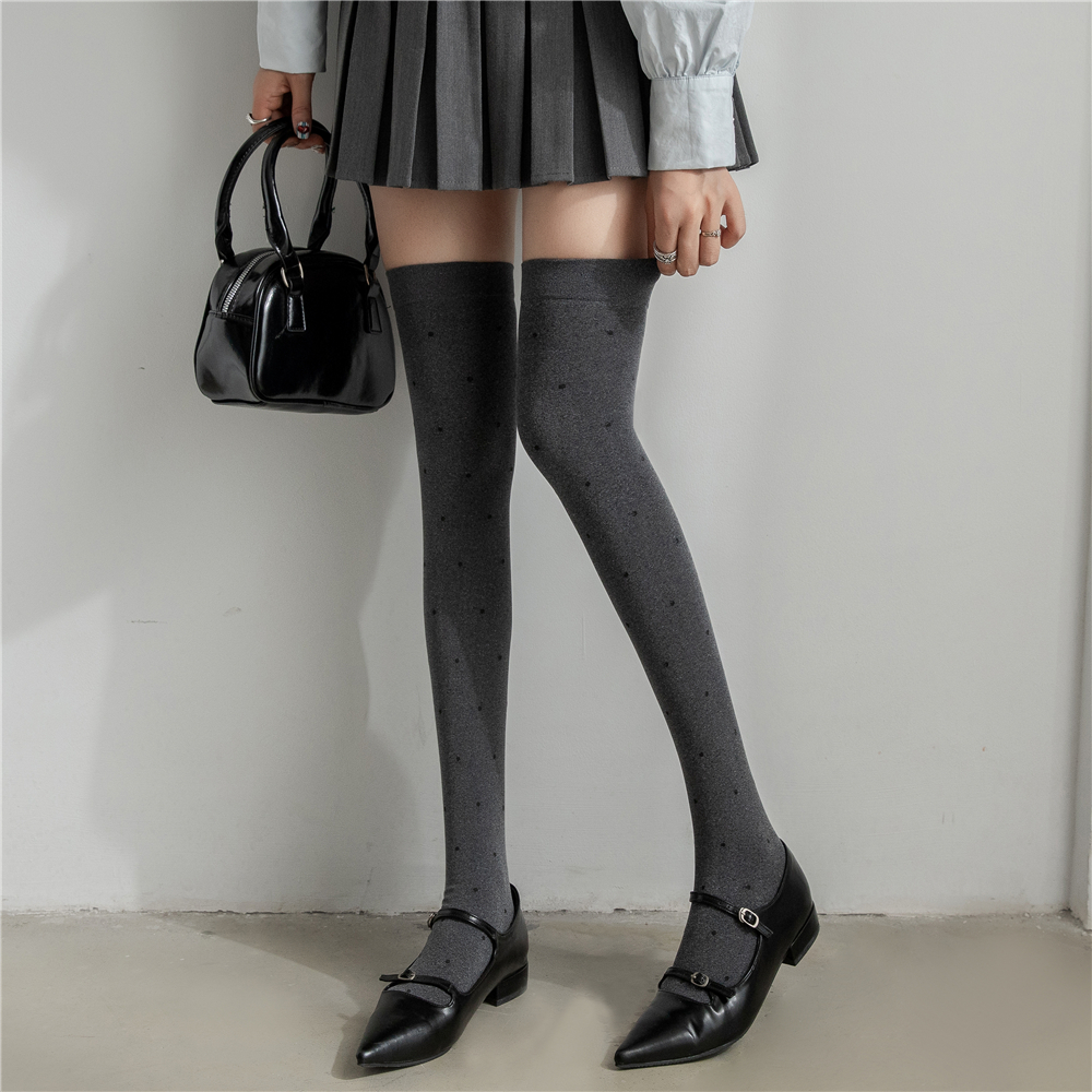 灰色过膝袜子秋冬格雷系波点丝袜