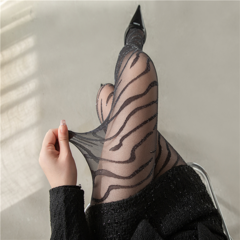 黑丝袜纯欲性感斑马纹银丝连裤袜