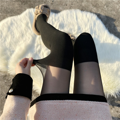 秋冬加厚毛圈拼接黑丝袜女连裤袜