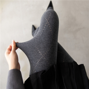 秋冬灰色连裤袜复古菱格打底裤女羊绒保暖加厚白丝袜miu系打底袜