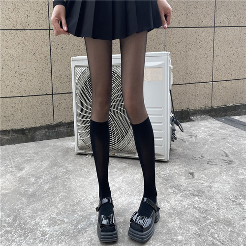 拼接丝袜薄款假小腿连裤性感黑丝
