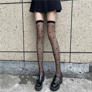 性感黑色中筒小腿 JK黑丝袜纯欲爱心过膝长筒袜子女ins潮春秋薄款