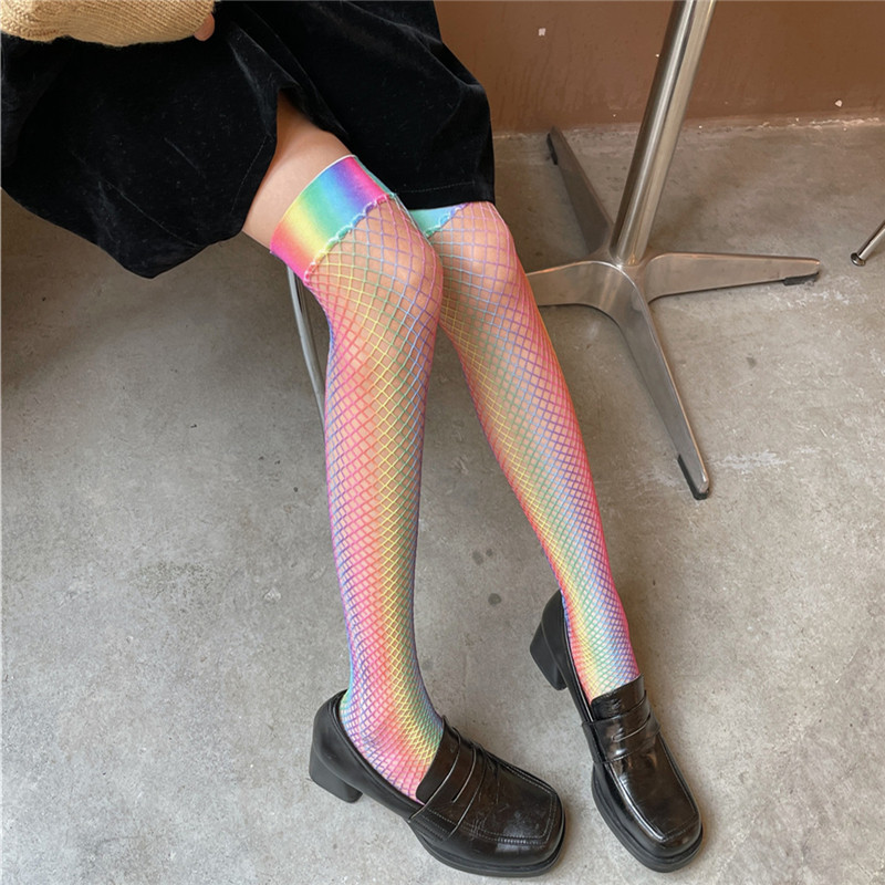 早春穿搭多巴胺彩色过膝袜子女甜酷辣妹镂空渔网袜个性时髦长筒袜,女士内衣/男士内衣/家居服,长筒袜,淘宝优惠券,粉丝福利购,淘宝优惠卷