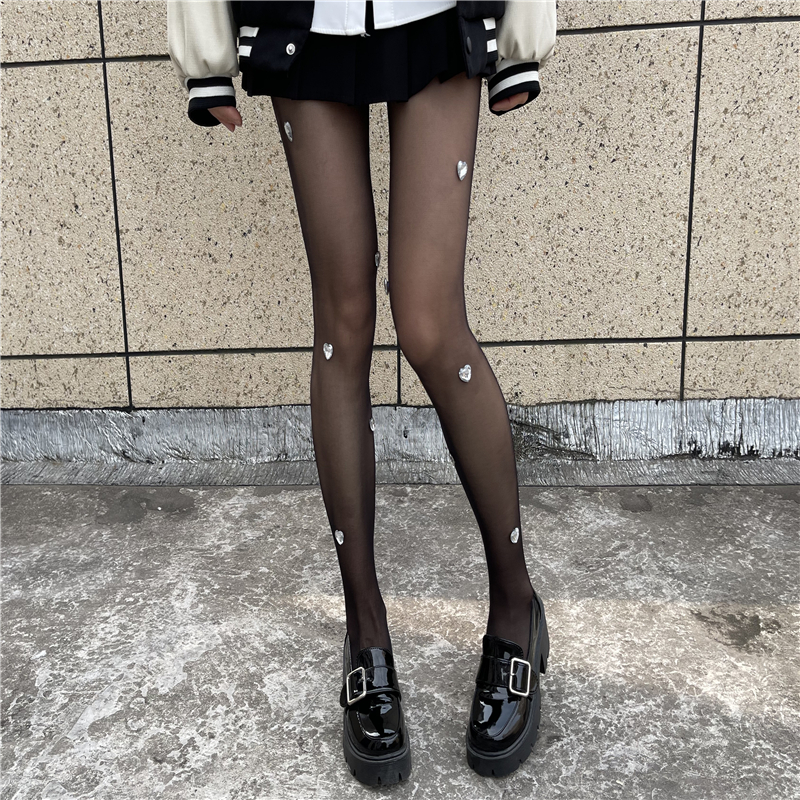 甜酷辣妹爱心钻石丝袜连裤袜薄款