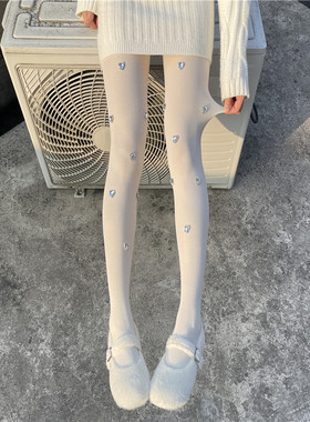 立体爱心钻丝袜洛丽塔白色连裤袜