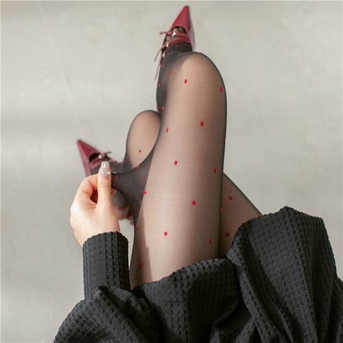 复古红色波点丝袜miu系打底袜子