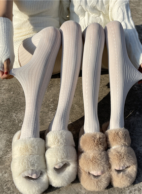 日系白色连裤袜女春秋薄款竖条麻花纹打底袜成人洛丽塔纯欲白丝袜