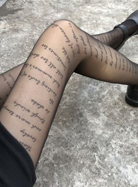 英文字母黑丝袜女薄款春秋连裤袜子黑色ins潮长袜日系JK可爱网红