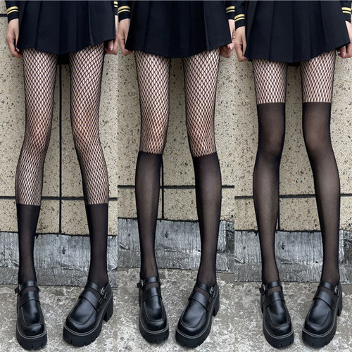 黑丝渔网袜性感辣妹JK小腿袜连裤