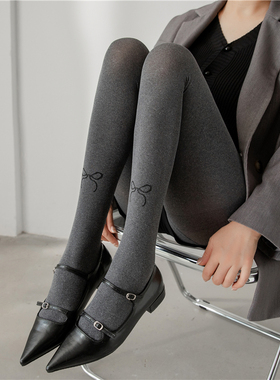 蝴蝶结丝袜灰色连裤袜女春秋款哑光芝麻灰波点打底裤袜子不掉档