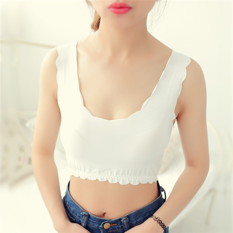 [클리어런스] 아이스 실크 무봉제 캐미솔 여성 짧은 여름 얇은 노출 방지 튜브 탑 속옷은 외부에서 착용 가능