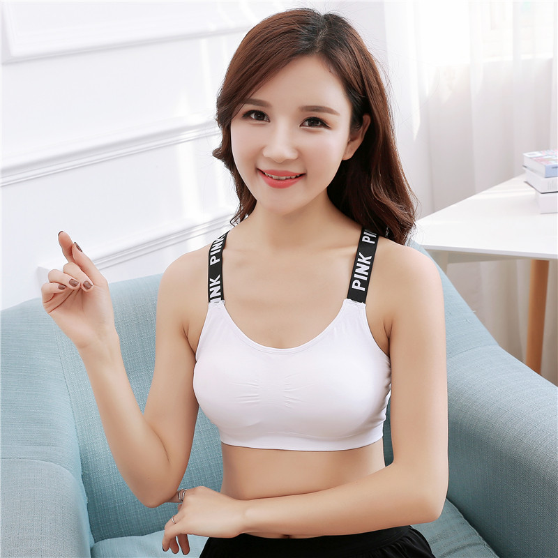 [클리어런스] 여성용 패딩 튜브 브라가 달린 섹시한 크로스 스포츠 조끼 여름 짧은 레터링 캐미솔 탑
