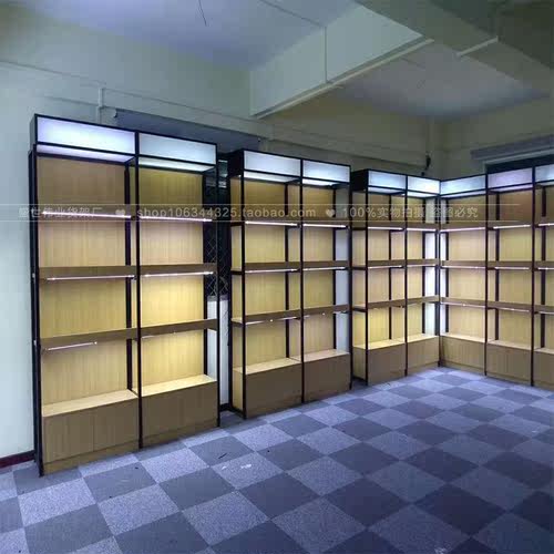 钢木结合货架木质结构置物架便利店超市展示架精品展架子灯箱展柜