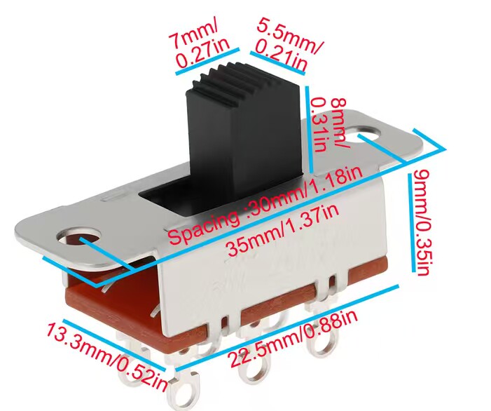 滑动式拨动开关双排6脚2档冰箱开关立式直插2档滑动开关