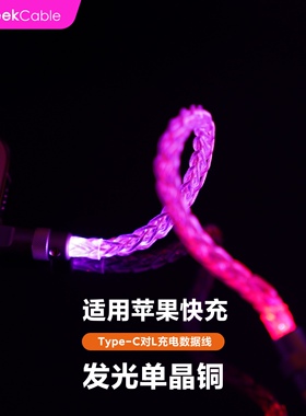 GeekCable极鲨手工制作适用于苹果iPhone8-14手机CarPlay车载发光单晶铜充电宝27W充电C对L数据线
