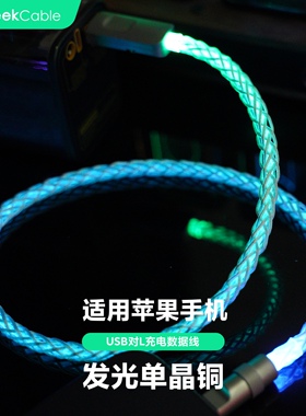 GeekCable极鲨手工制作适用于苹果手机USB发光单晶铜RGB充电数据线iPhoneiPhone6-14等12W