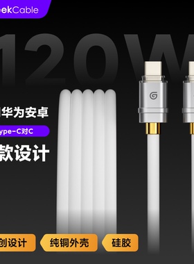 GeekCable极鲨适用于华为荣耀VIVO小米OPPO手机Type-C对C充电线超级快充120W全协议硅胶新扁头