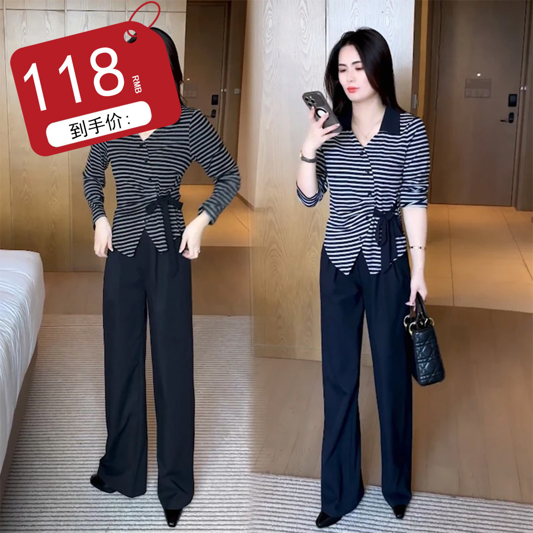 25款时尚洋气百搭设计感休闲短袖女T恤年轻妈妈装系带上衣两件套