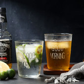 耐热ins玻璃杯创意家用水杯果汁杯牛奶杯抖音good morning早安杯