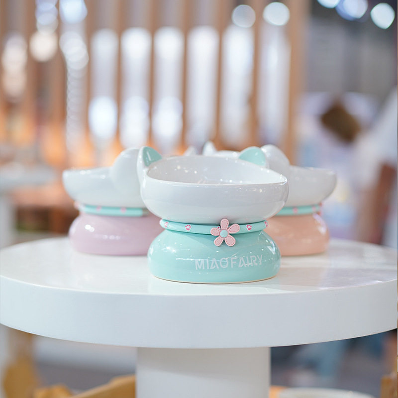 碎钞鸡 喵仙儿miaofairy马卡龙陶瓷猫碗可爱猫耳朵斜面护颈包邮